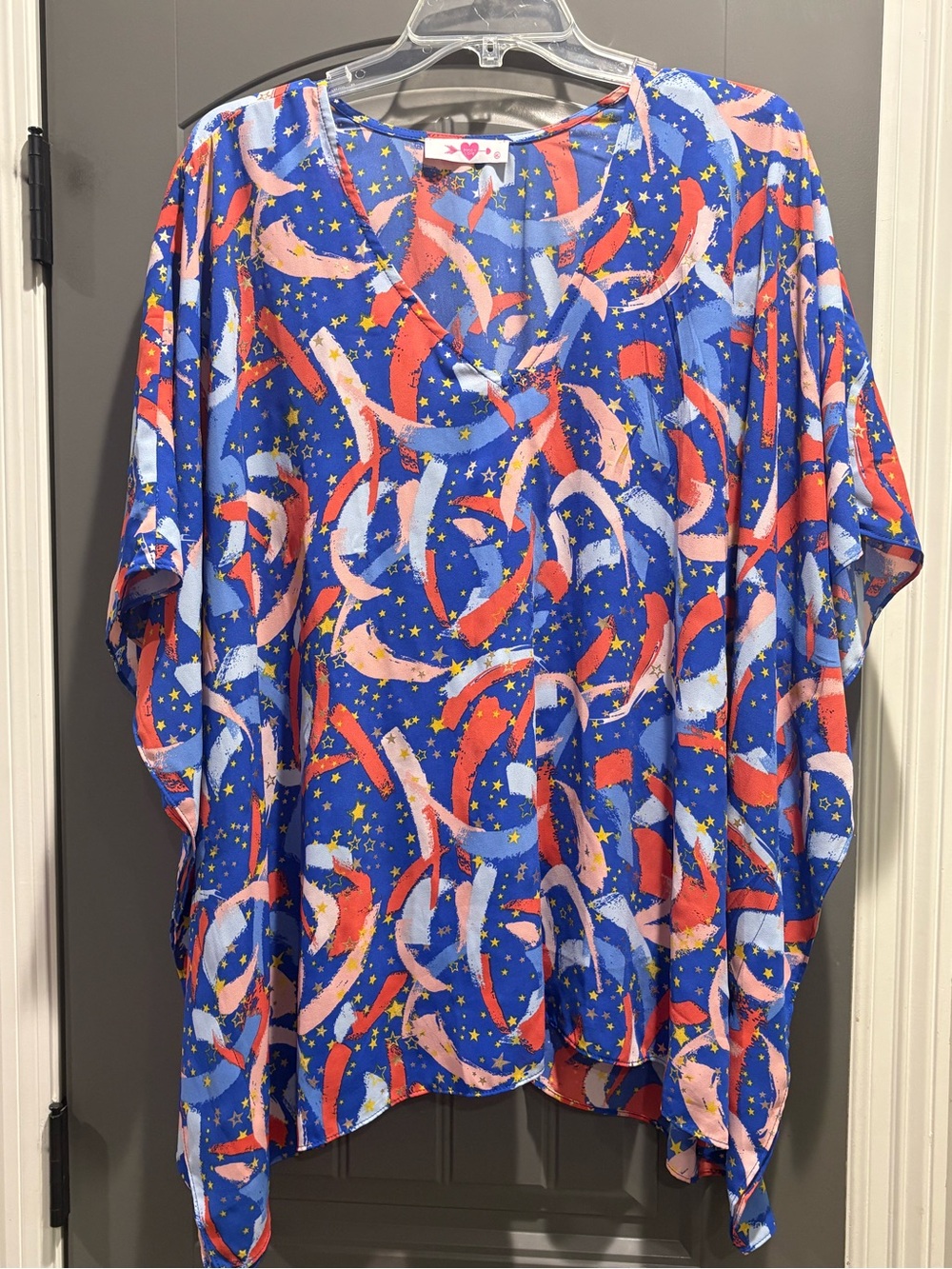 Buddy Love, Women's Blue Abstract Star Print V-Neck Tunic, M/L, NWOT